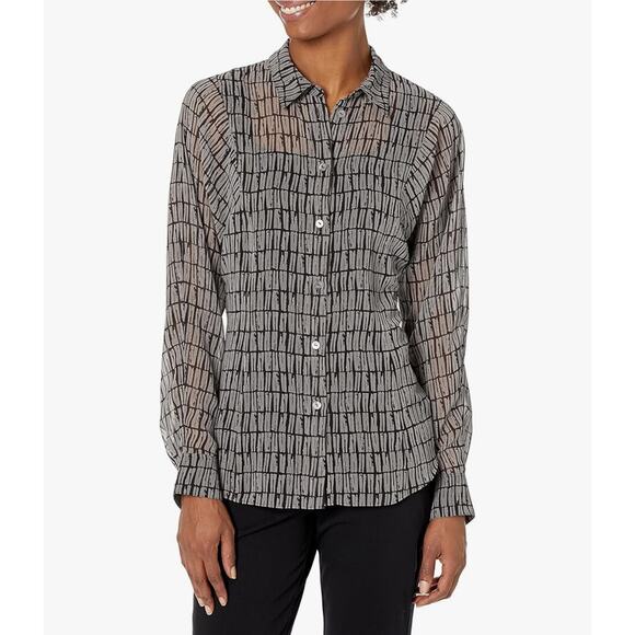 THEORY Printed Georgette‎ Sheer Stripe Shirt Top Size Small Neutral Classic - Picture 1 of 6